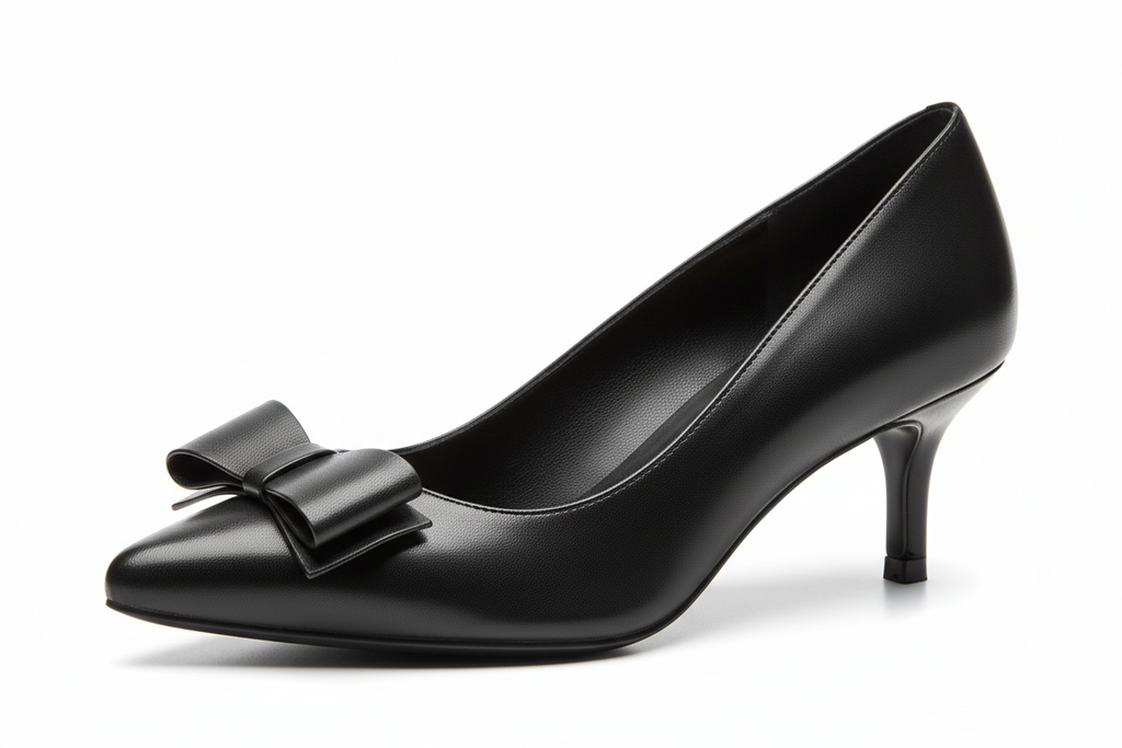 Bow-Detail Leather Kitten Heel Pump