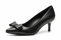 Bow-Detail Leather Kitten Heel Pump