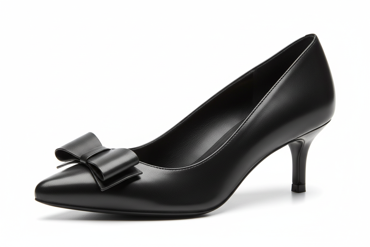 Bow-Detail Leather Kitten Heel Pump