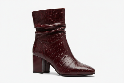 Croc-Embossed Leather Ankle Slouch Boot