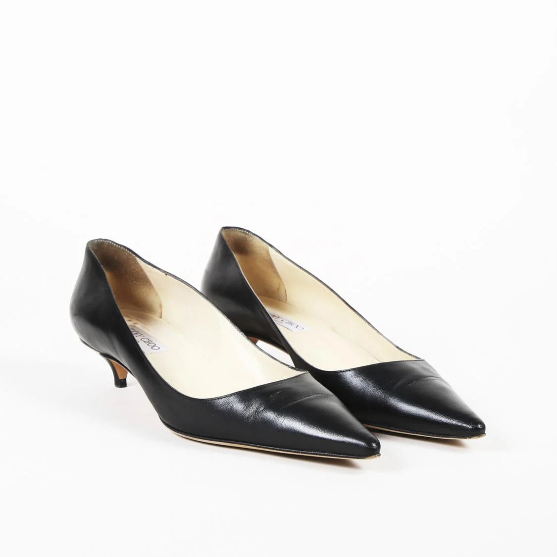 Women's Pointed-Toe Leather Kitten Heel Pump