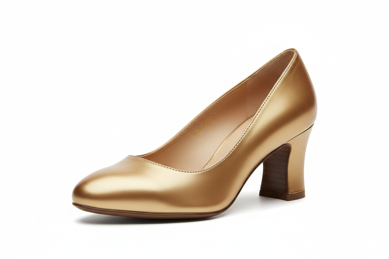 Leather Almond-Toe Vintage Block Heel Pump