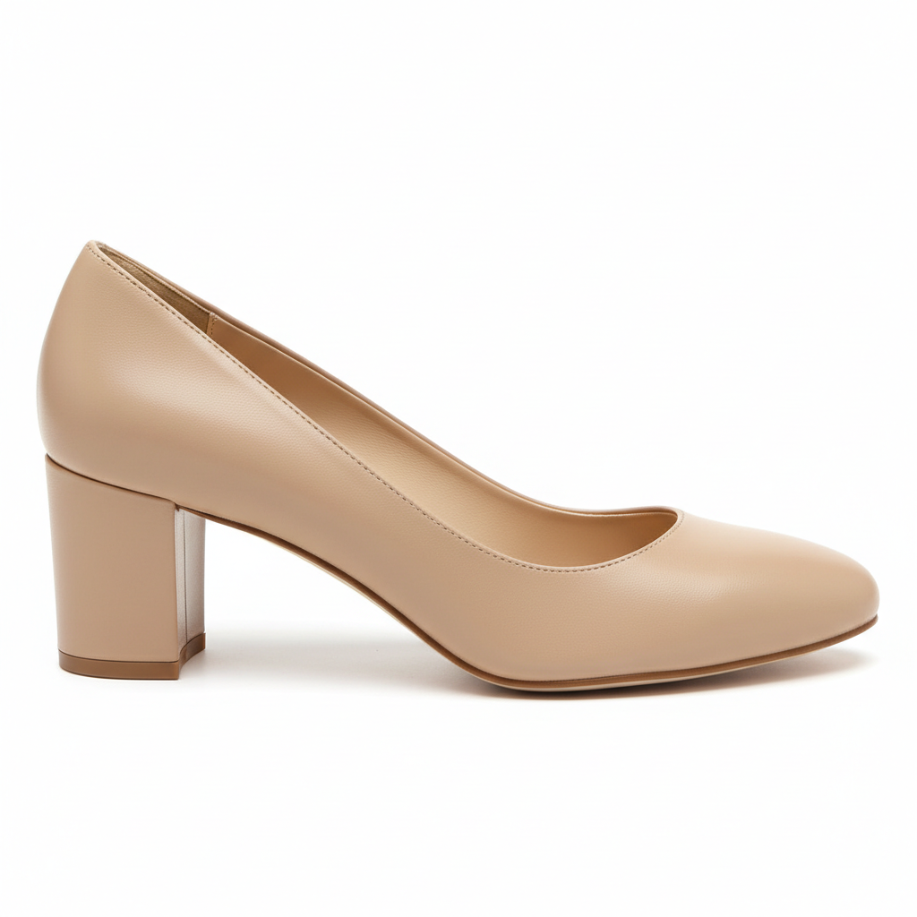 Leather Almond-Toe Vintage Block Heel Pump