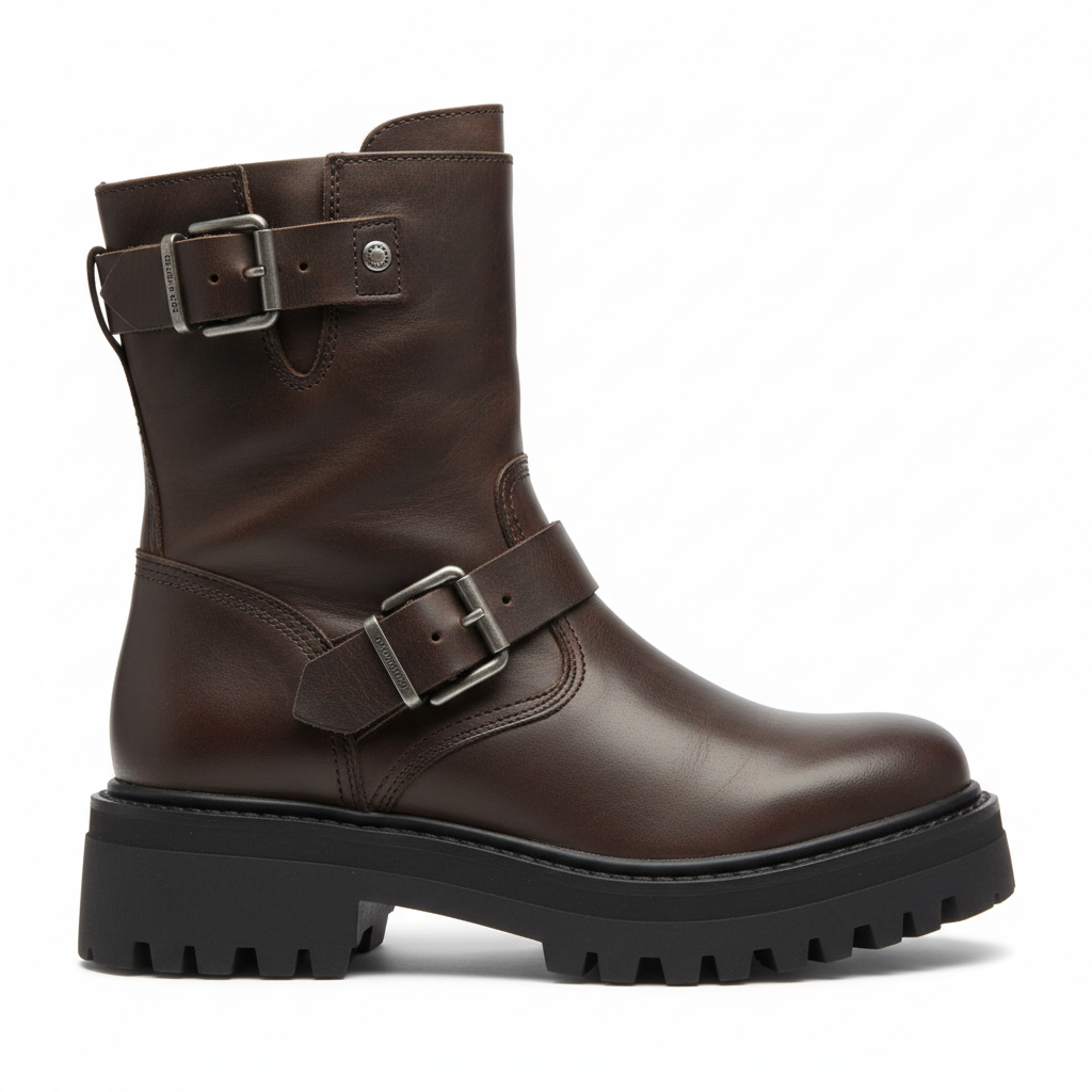 leather biker buckle boot (chunky sole)