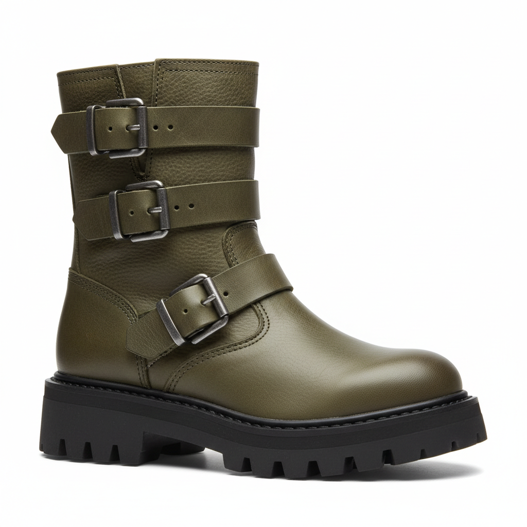 leather biker buckle boot (chunky sole)