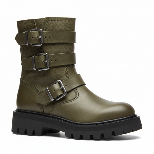 leather biker buckle boot (chunky sole)
