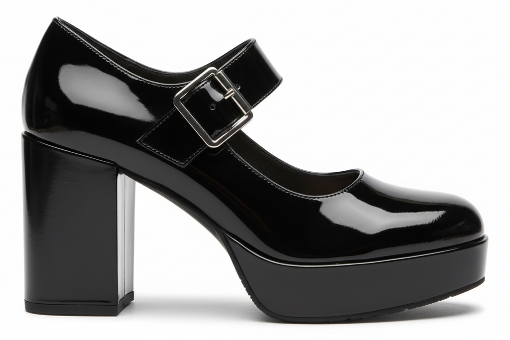 Leather Platform Mary Jane Block Heel