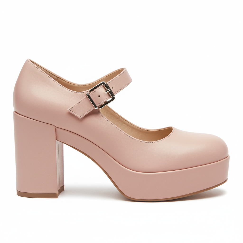 Leather Platform Mary Jane Block Heel