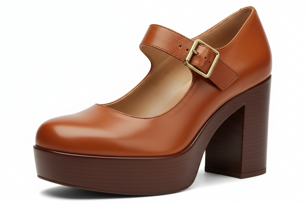 Leather Platform Mary Jane Block Heel