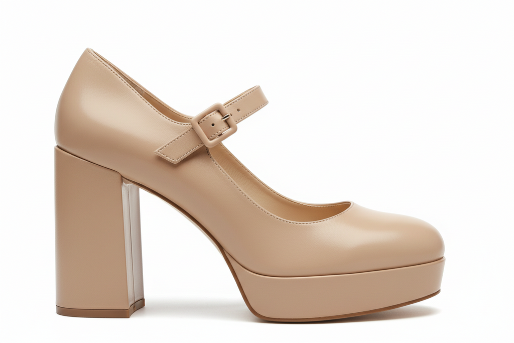 Leather Platform Mary Jane Block Heel