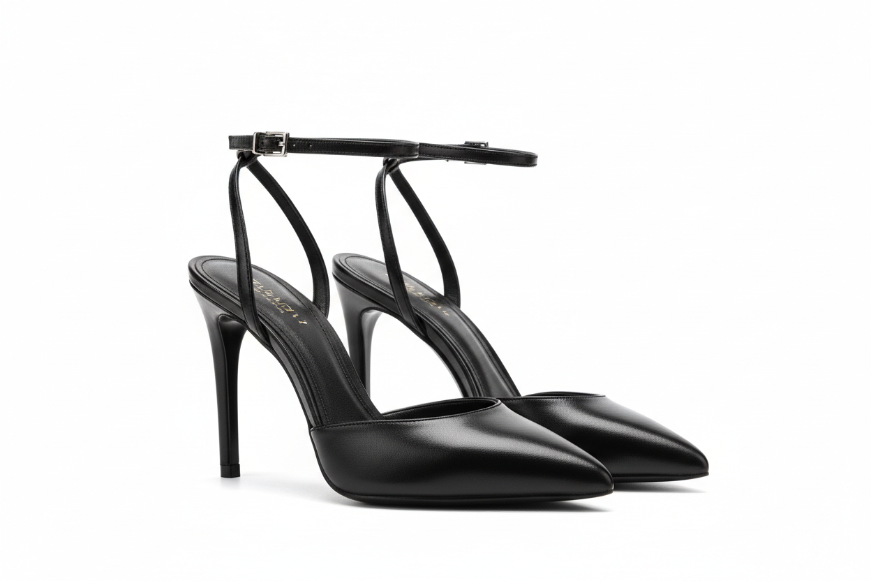 Leather Stiletto Ankle-Strap Pointed Heel