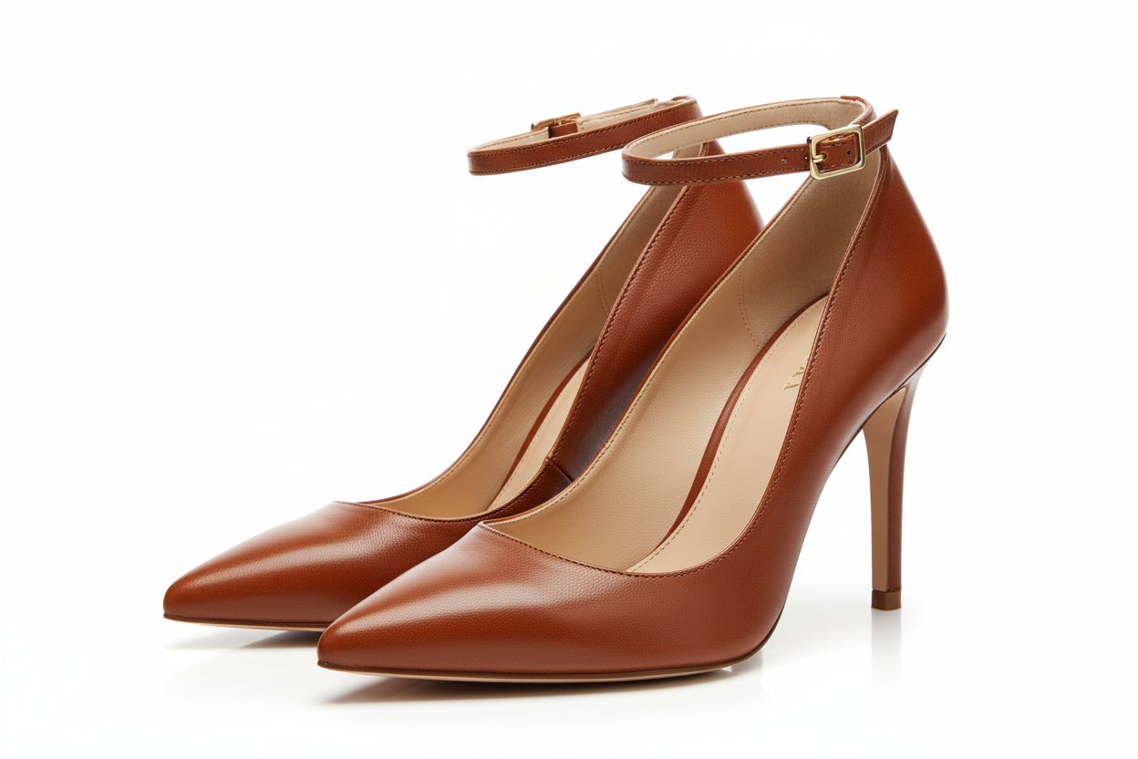 Leather Stiletto Ankle-Strap Pointed Heel