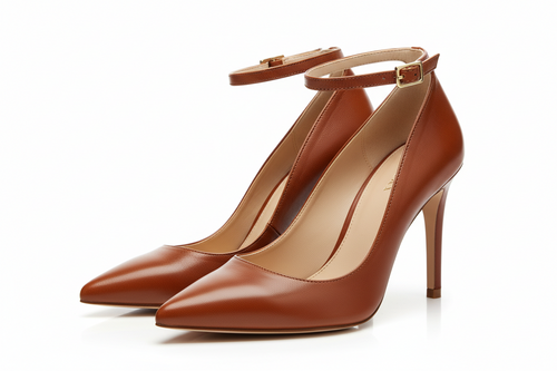 Leather Stiletto Ankle-Strap Pointed Heel