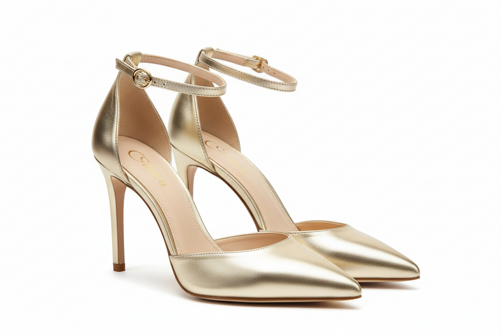 Leather Stiletto Ankle-Strap Pointed Heel