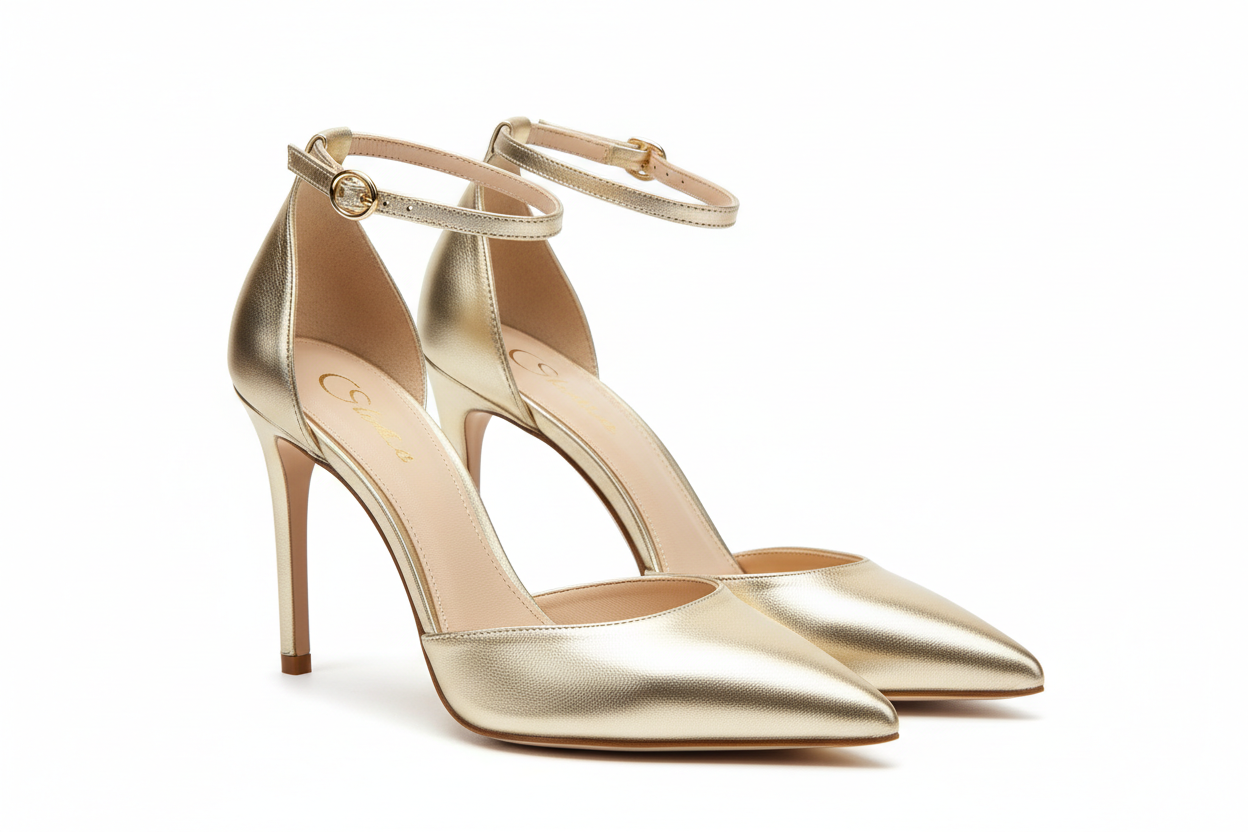 Leather Stiletto Ankle-Strap Pointed Heel