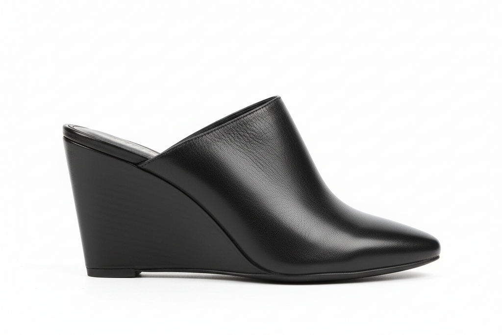 Leather Wedge Heel Structured Mule