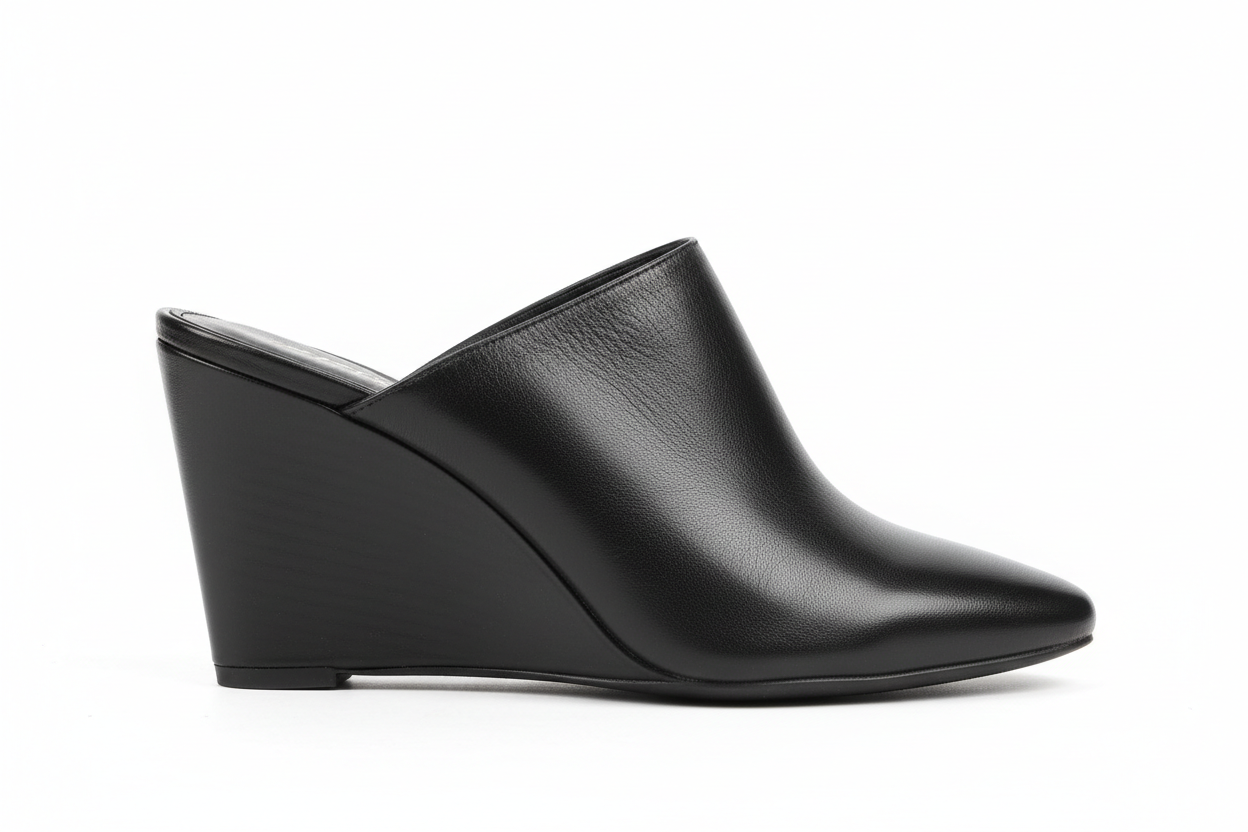Leather Wedge Heel Structured Mule