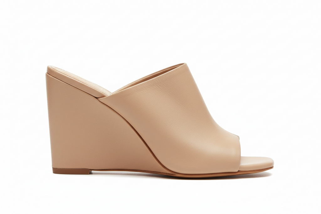 Leather Wedge Heel Structured Mule