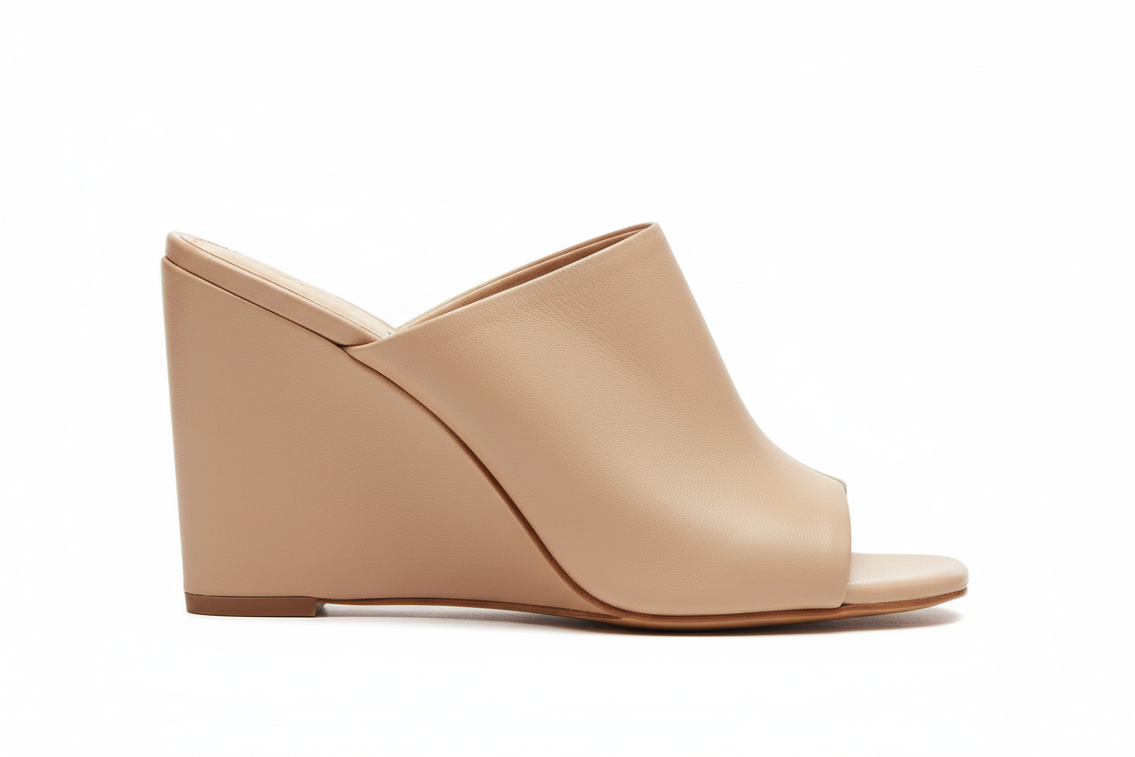 Leather Wedge Heel Structured Mule
