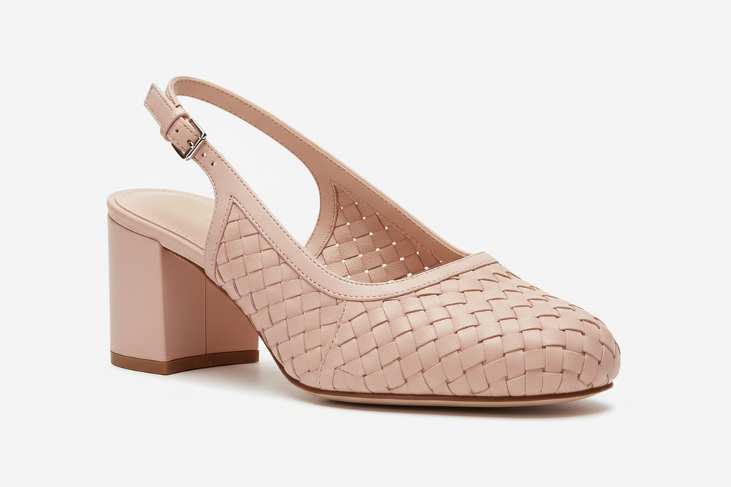 Woven Leather Slingback Block Heel