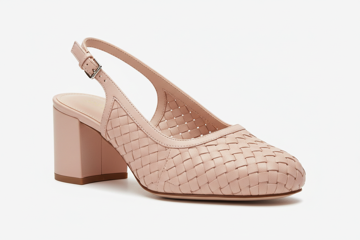 Woven Leather Slingback Block Heel